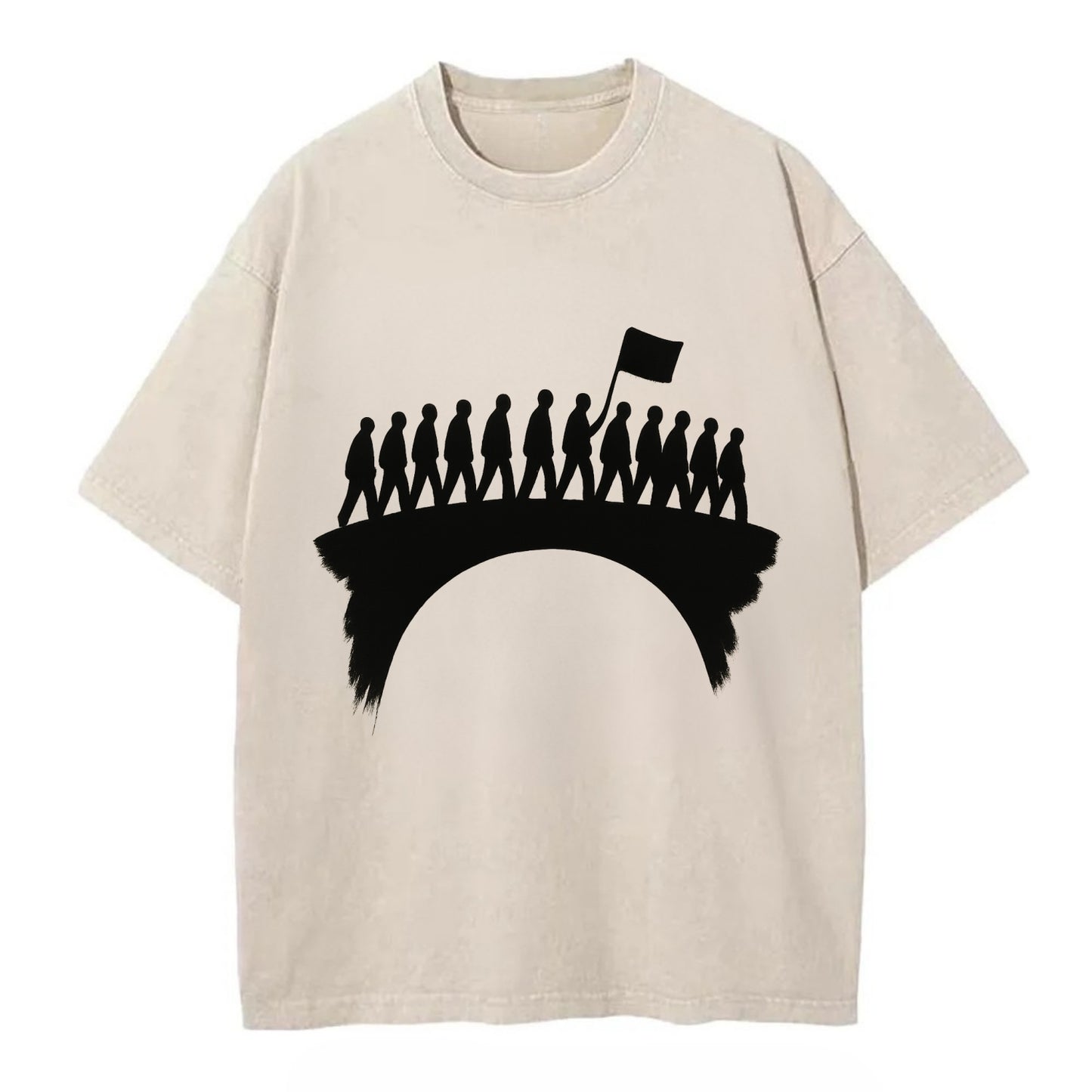 March on bridge silhouette - historic protest ink painting - Vintage T-shirt - Off White