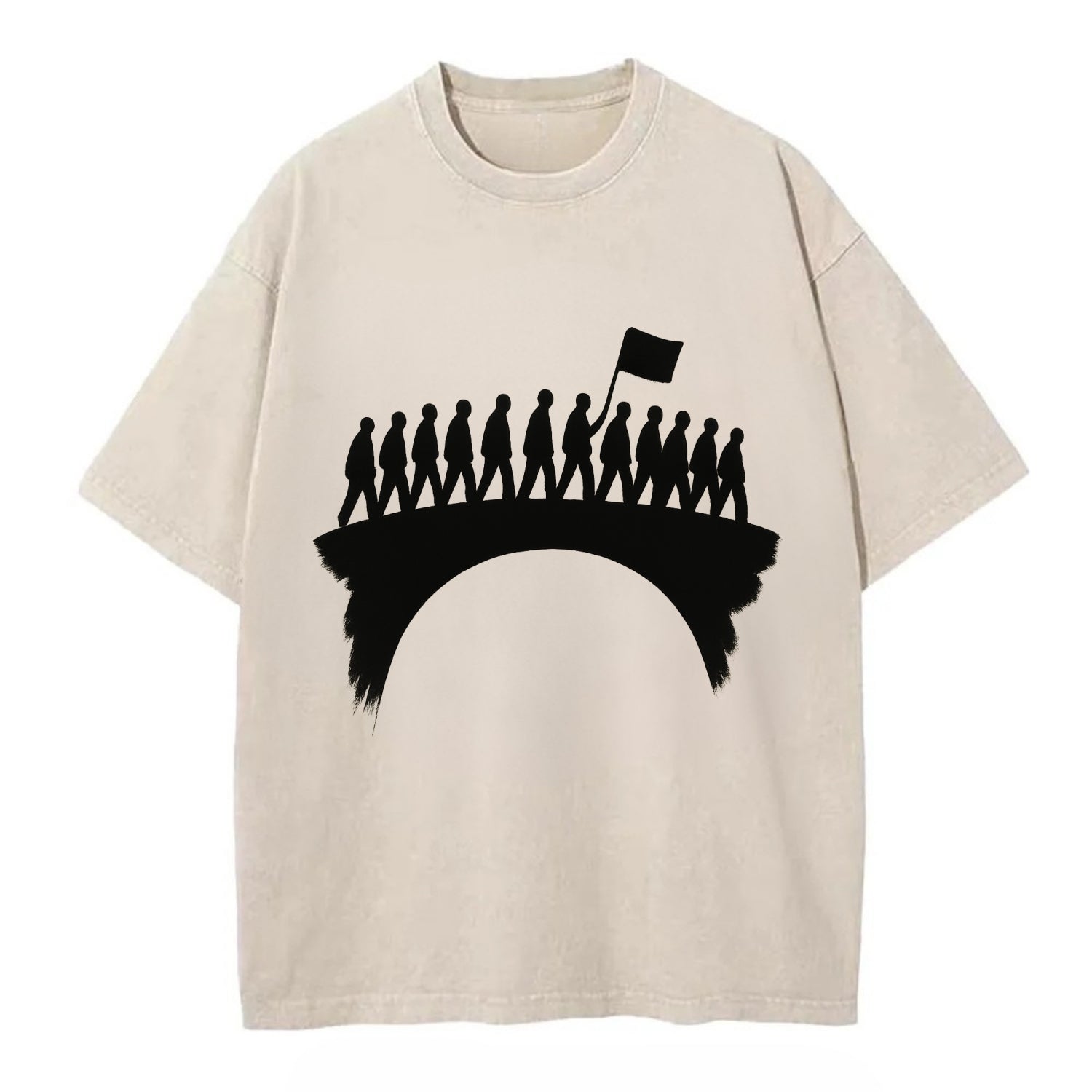 March on bridge silhouette - historic protest ink painting - Vintage T-shirt - Off White