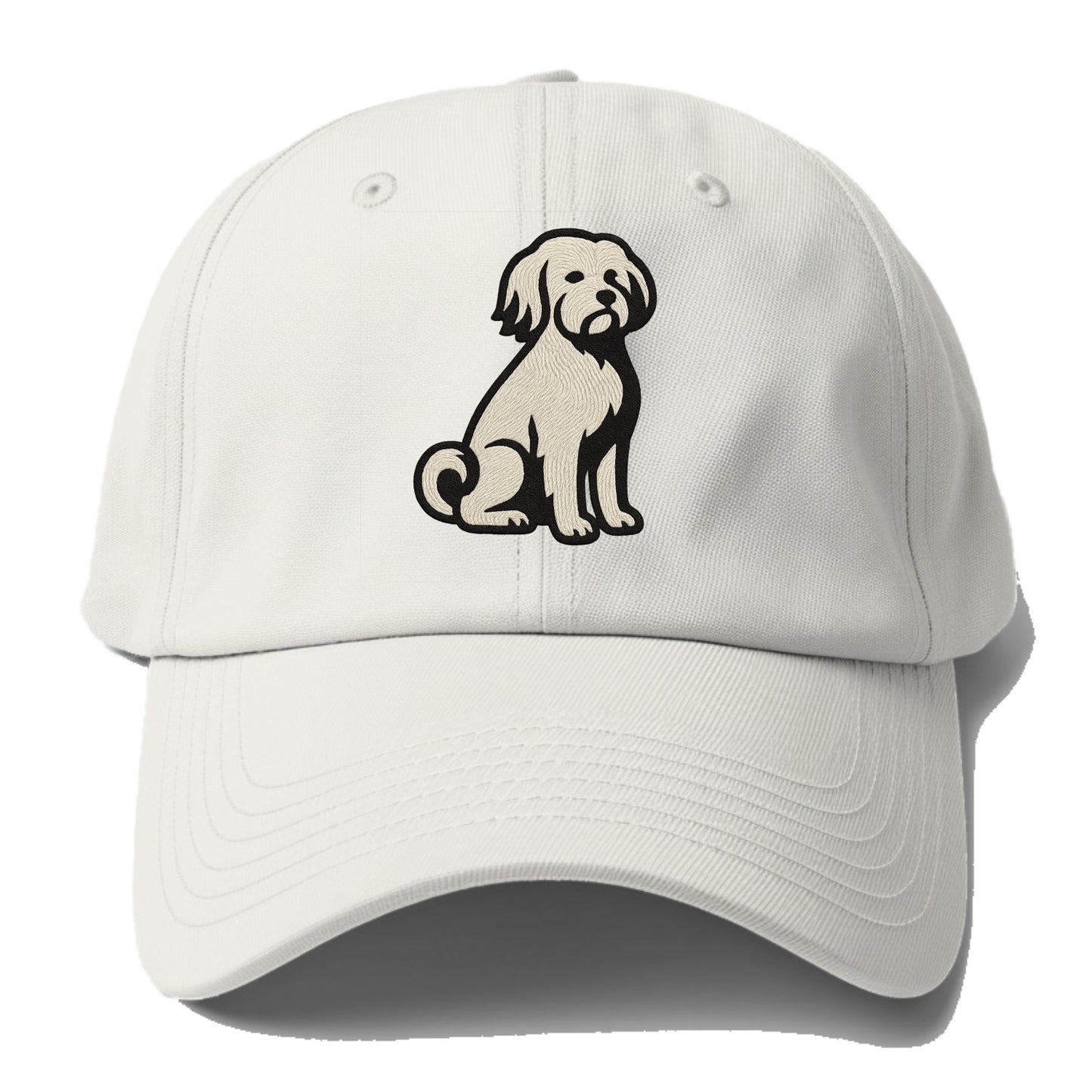 Löwchen - Little Lion Dog white embroide - Baseball Cap For Big Heads - Off White