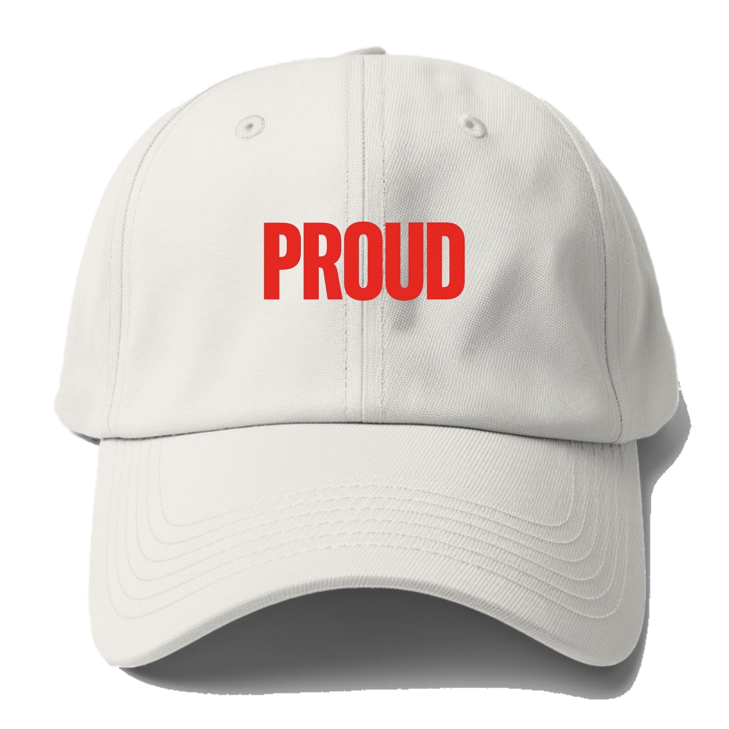 Bold typography design - "PROUD" - satisfied, honored, dignified - Baseball Cap For Big Heads - Off White