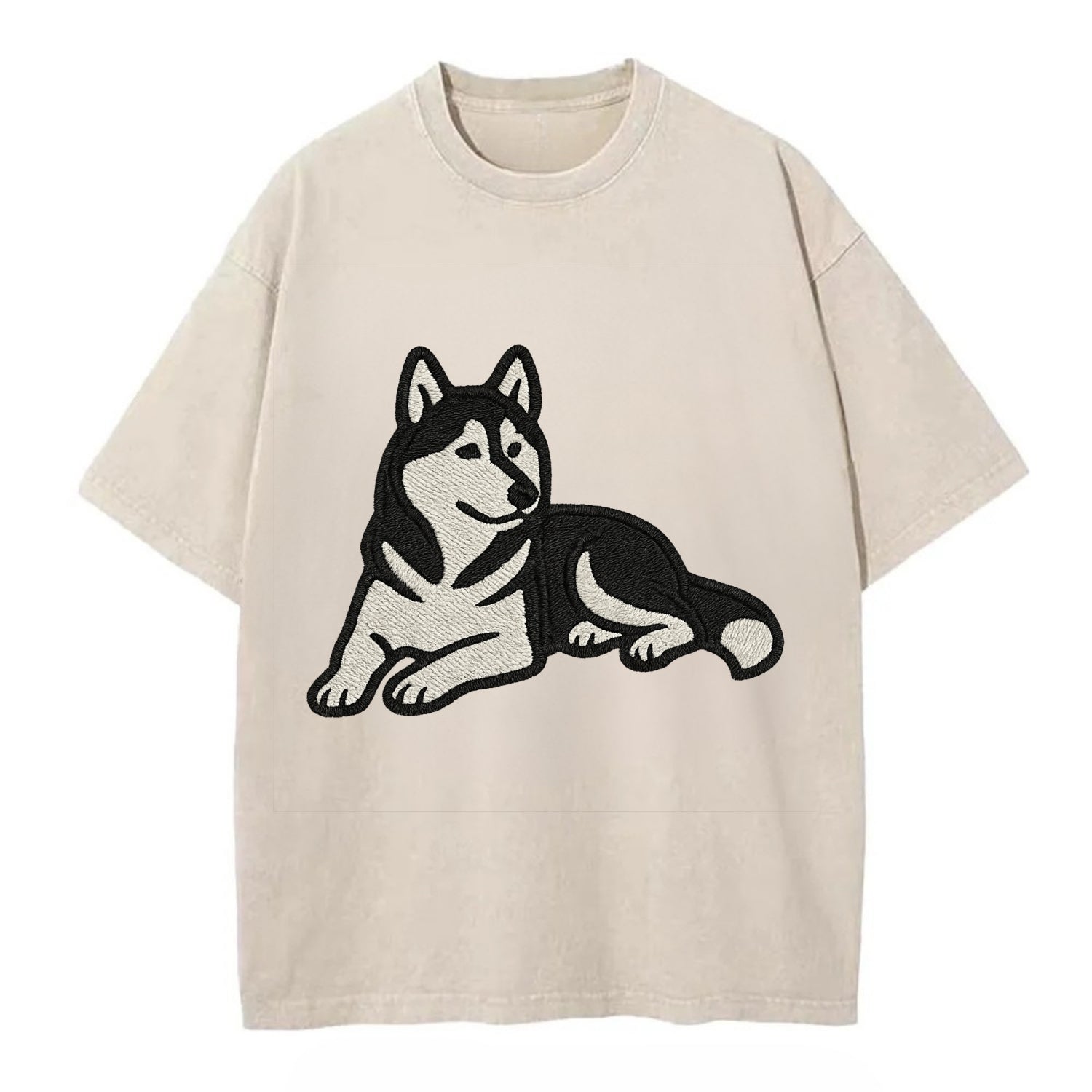 Siberian Husky - Black and white relaxed Vintage T-shirt - Off White