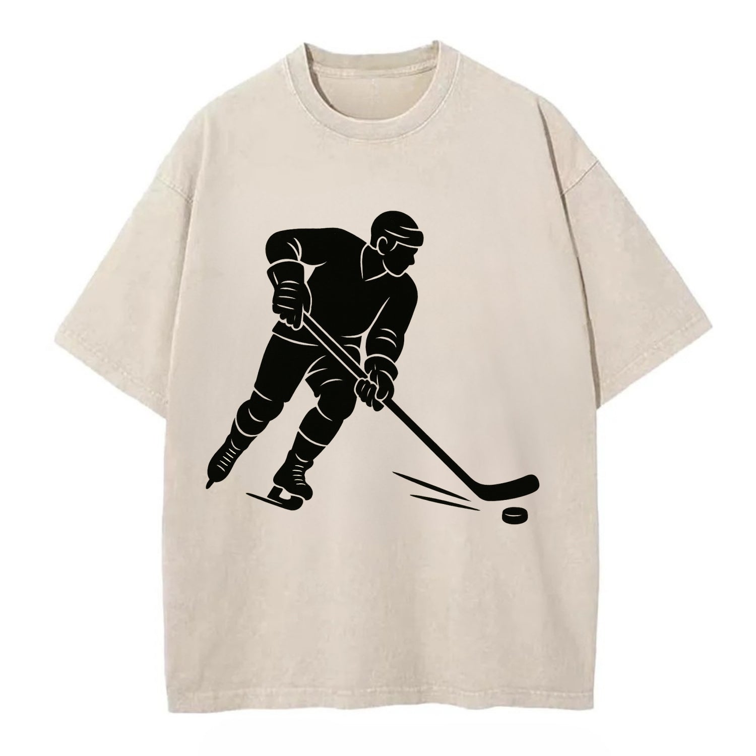 Ice hockey player shooting puck - Vintage T-shirt - Off White