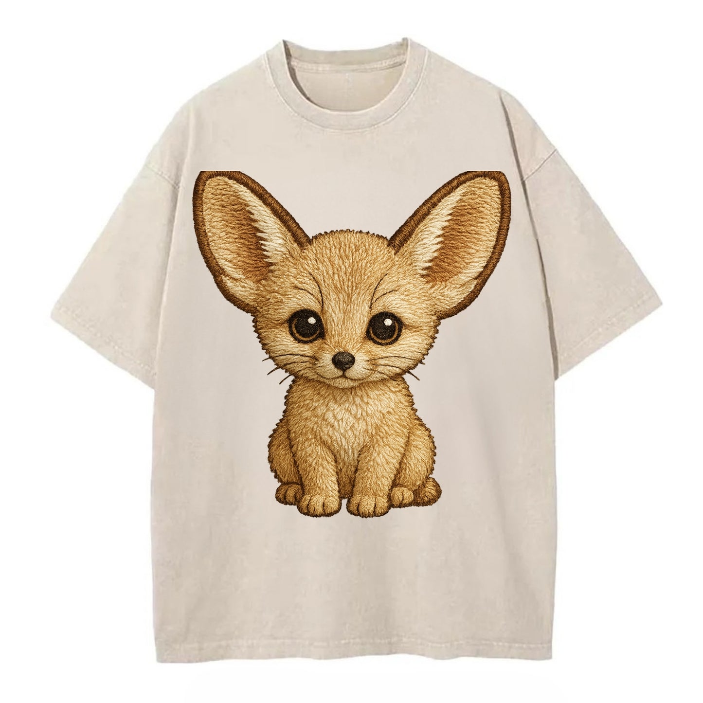 Baby Fennec Fox - huge ears, cream fur, large dark eyes, front-facing, desert baby - Vintage T-shirt - Off White