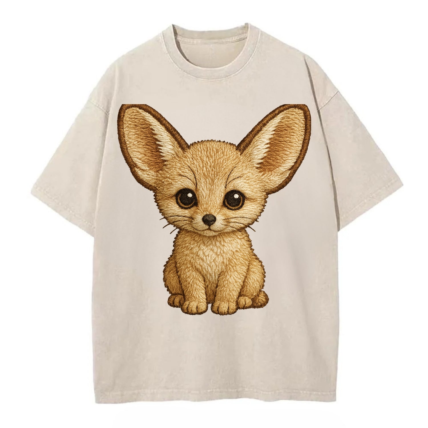 Baby Fennec Fox - huge ears, cream fur, large dark eyes, front-facing, desert baby - Vintage T-shirt - Off White