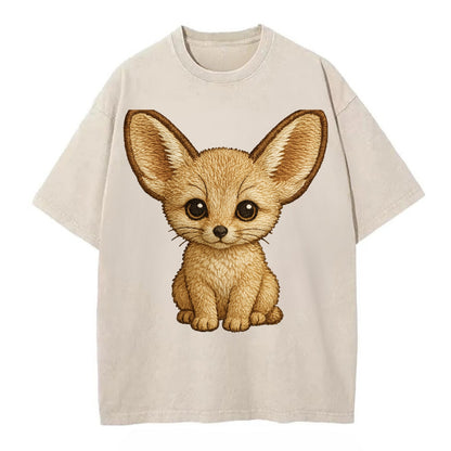 Baby Fennec Fox - huge ears, cream fur, large dark eyes, front-facing, desert baby - Vintage T-shirt - Off White
