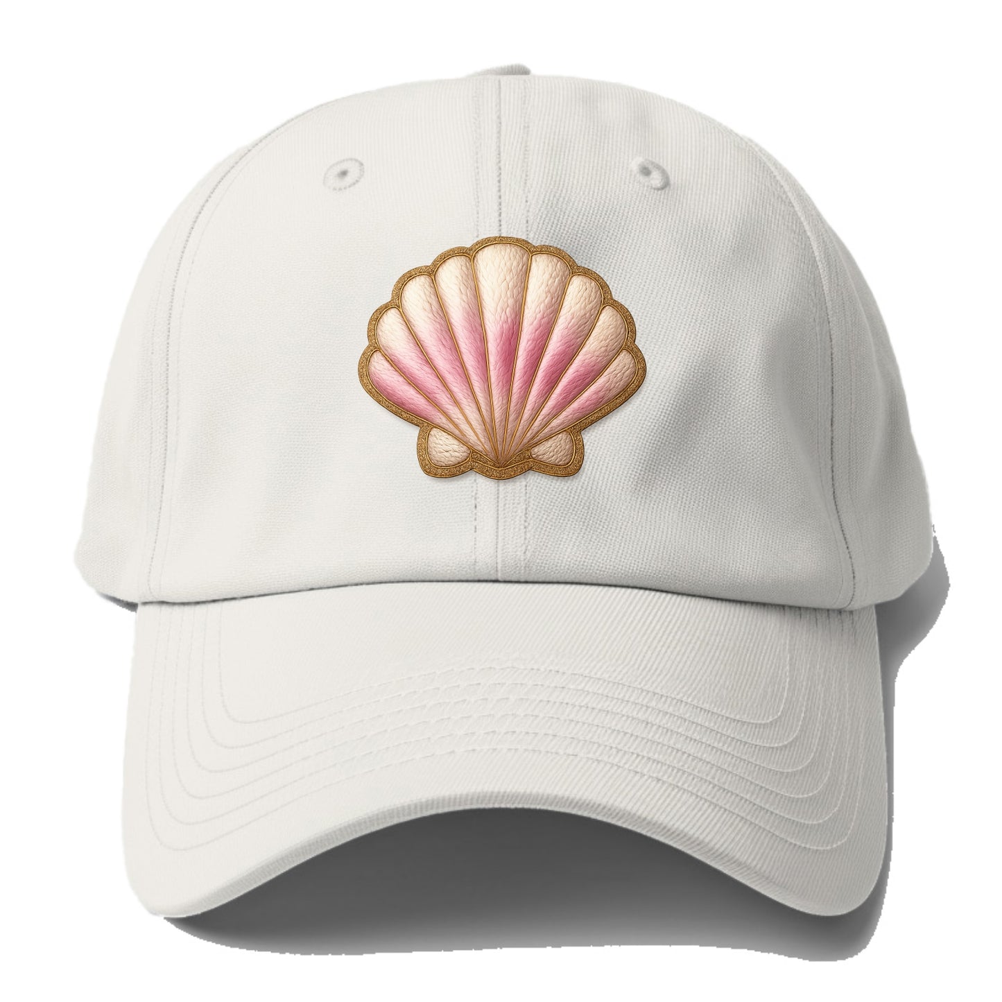 SEASHELL SCALLOP - scallop shell in cream and pink , beach - Baseball Cap - Off White