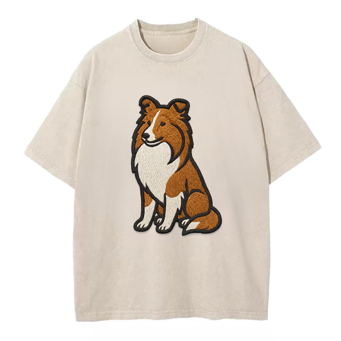 Shetland Sheepdog - Sable and white embr Vintage T-shirt - Off White