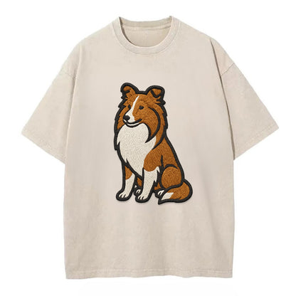 Shetland Sheepdog - Sable and white embr Vintage T-shirt - Off White