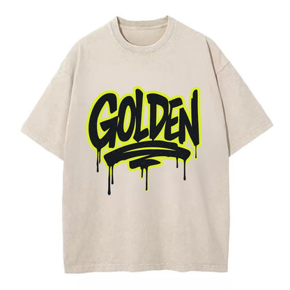 Bold typography design - "GOLDEN" - precious, valuable, excellent - Vintage T-shirt - Off White