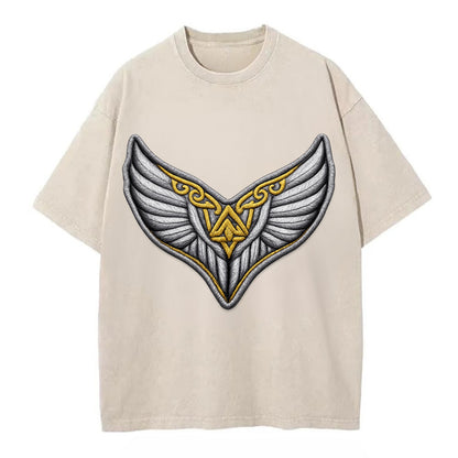 VALKYRIE WINGS - warrior maiden wings in silver and gold , Norse myth - Vintage T-shirt - Off White
