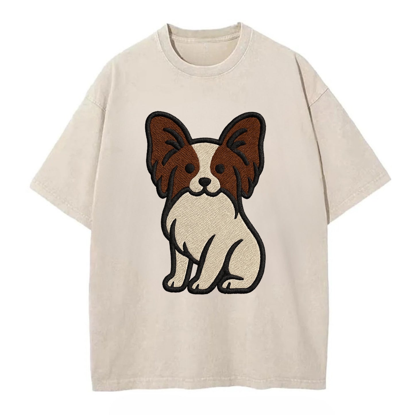 Papillon - White with brown ears sitting Vintage T-shirt - Off White
