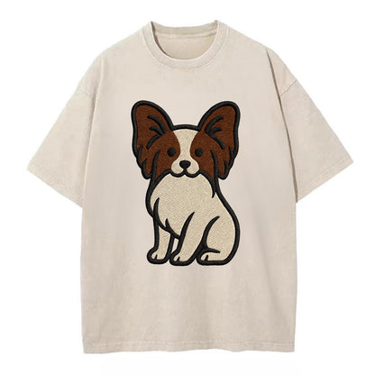 Papillon - White with brown ears sitting Vintage T-shirt - Off White