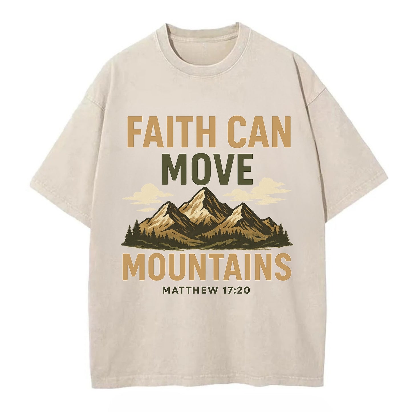Matthew 17:20 Mountains - Vintage T-shirt - Off White