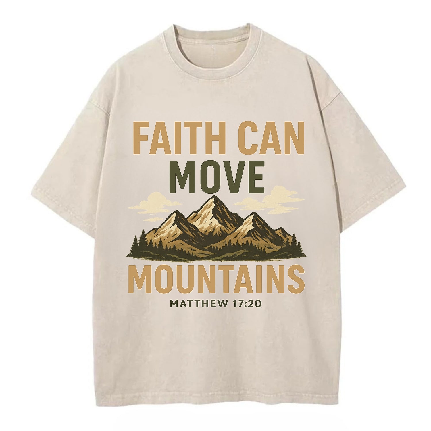 Matthew 17:20 Mountains - Vintage T-shirt - Off White