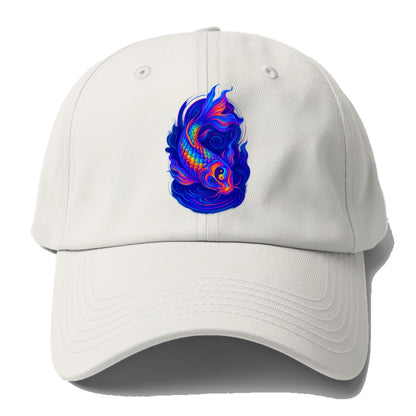 Sacred koi with scales reflecting rainbow prisms, yin-yang patterns in - Baseball Cap For Big Heads - Off White