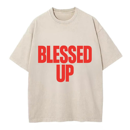 Bold typography design - "BLESSED UP" - recognizing fortune - Vintage T-shirt - Off White