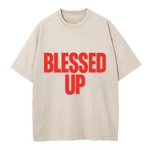 Bold typography design - BLESSED UP - recognizing fortune - Vintage T-shirt