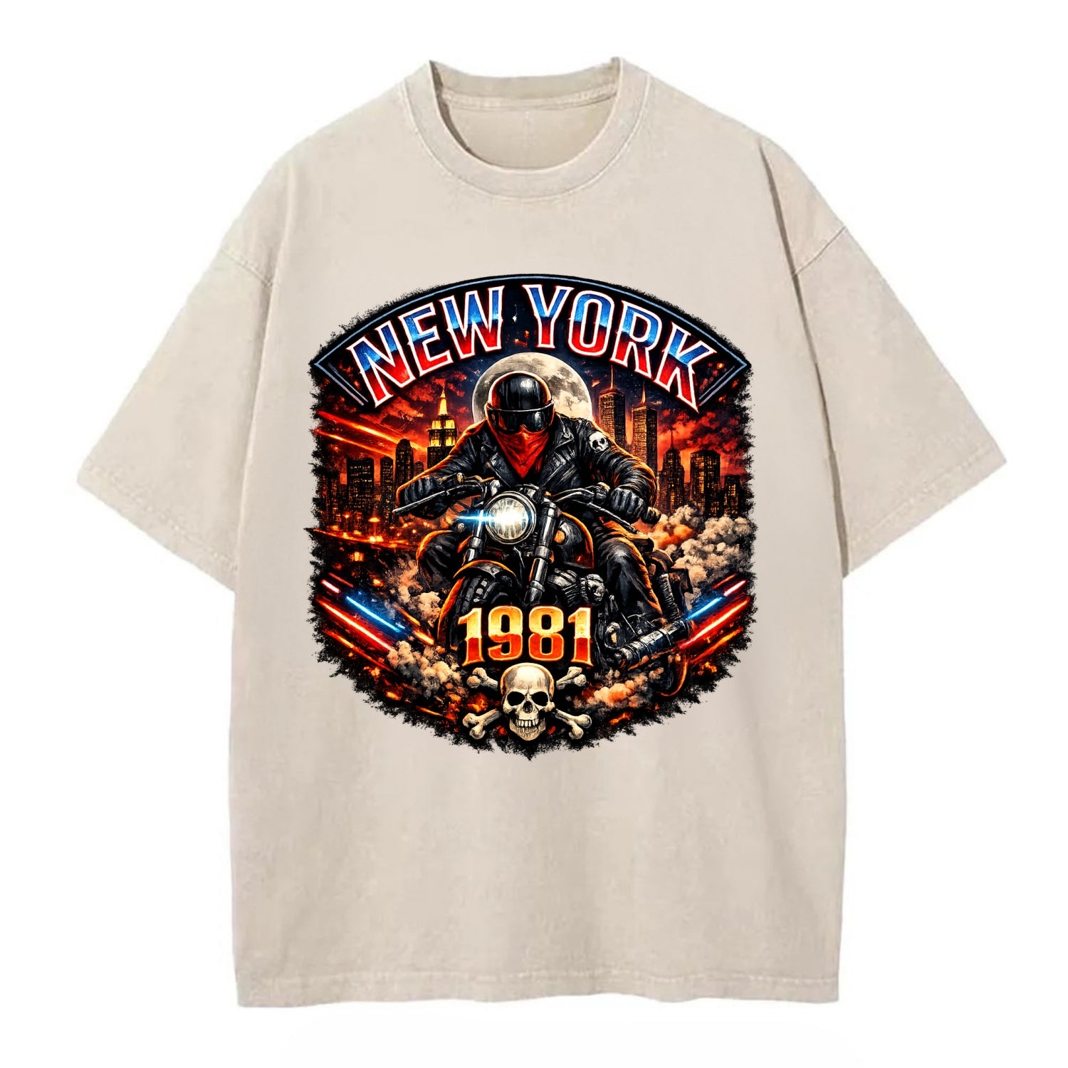 New York 1981 Biker - Vintage T-shirt - Off White