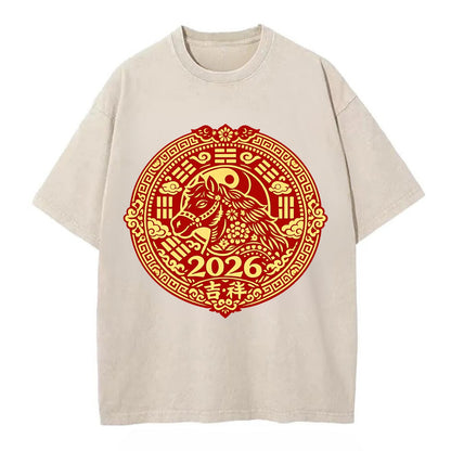 LUCKY HORSE MEDALLION | Circular medallion with horse profile | Intricate Chinese - Vintage T-shirt - Off White