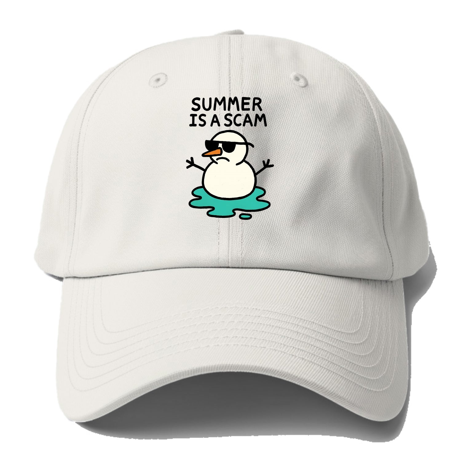 SUMMER IS A SCAM | Melting snowman in sunglasses - Baseball Cap For Big Heads - Off White