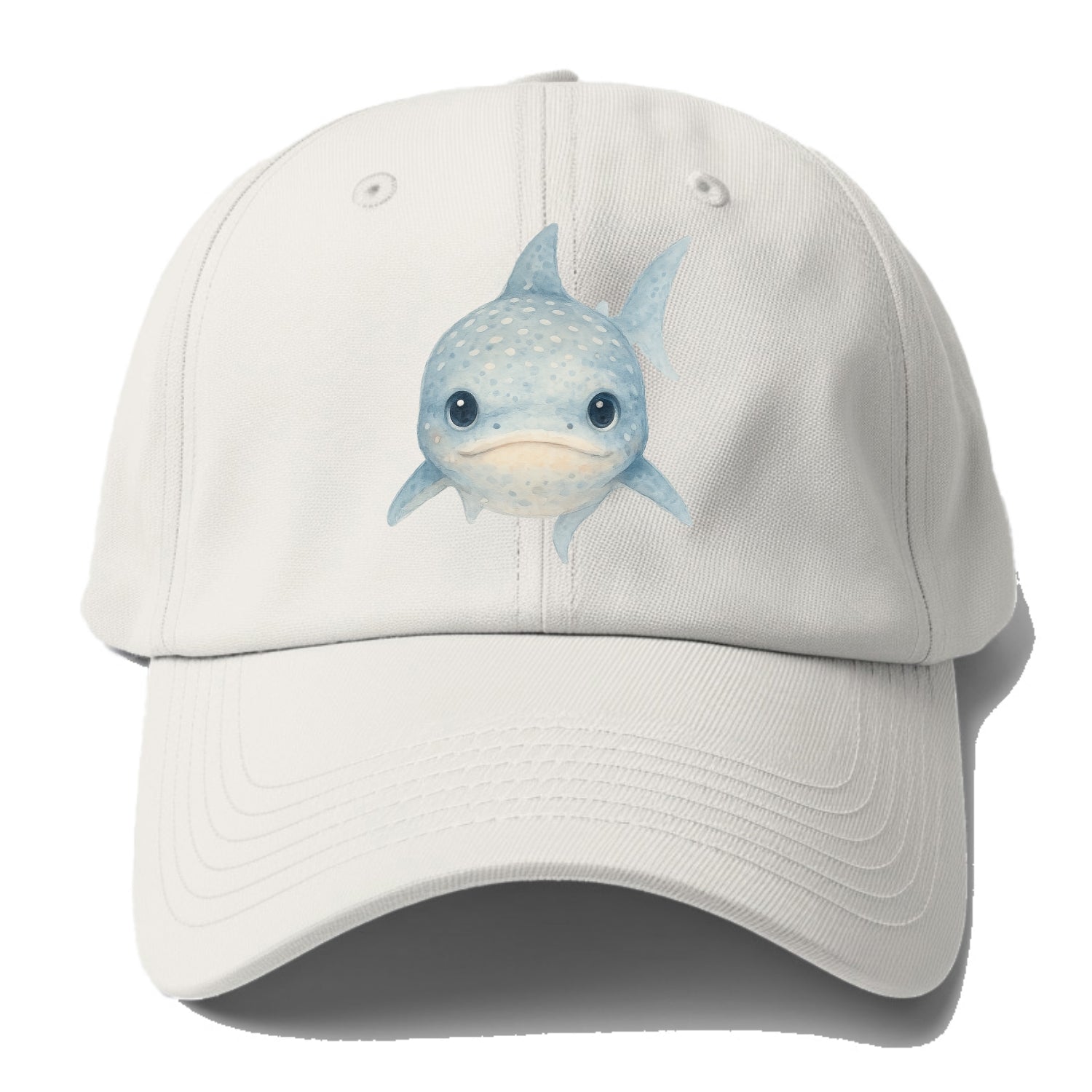 Baby Whale Shark - spotted blue-gray, wide mouth closed, tiny eyes, - Baseball Cap For Big Heads - Off White