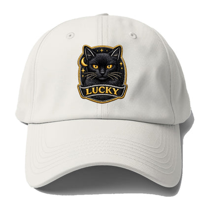 BLACK CAT LUCKY - sleek black cat with gold eyes in black , mysterious feline - Baseball Cap - Off White