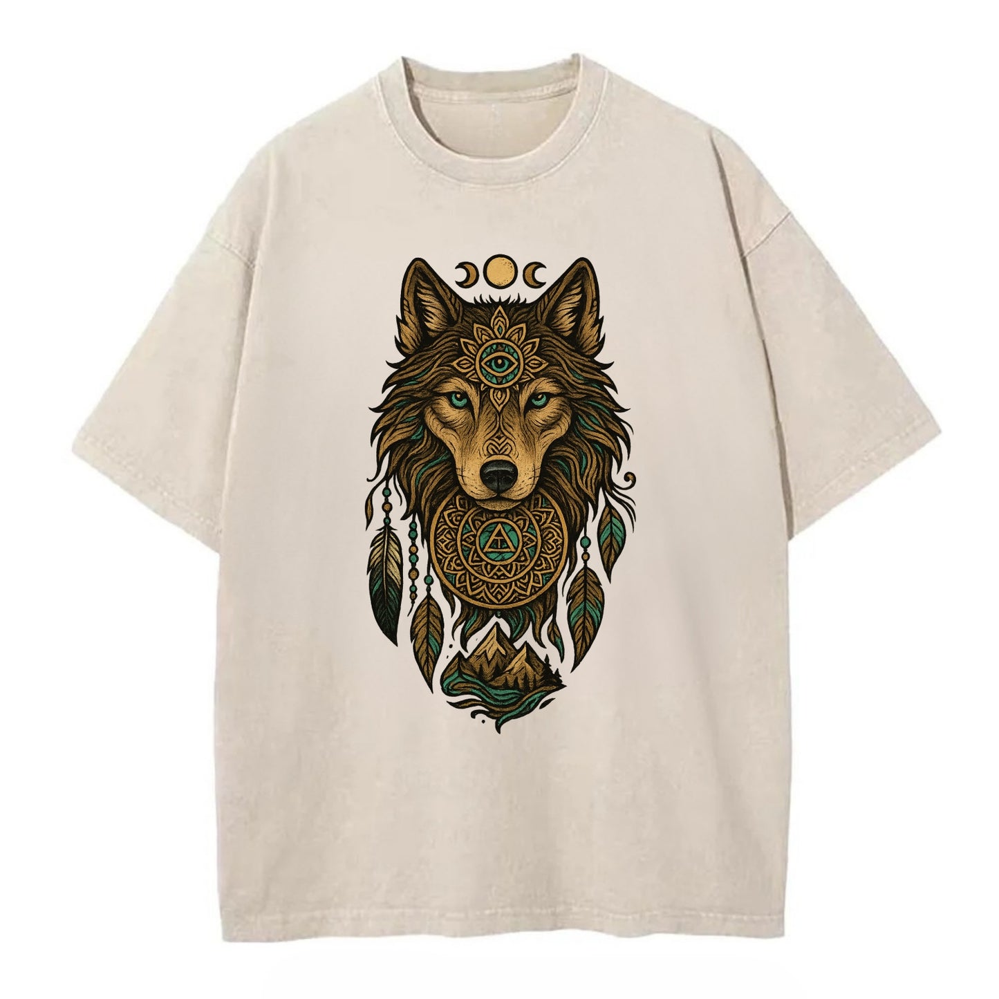 Tattoo Wolf Flash  - Vintage T-shirt - Off White