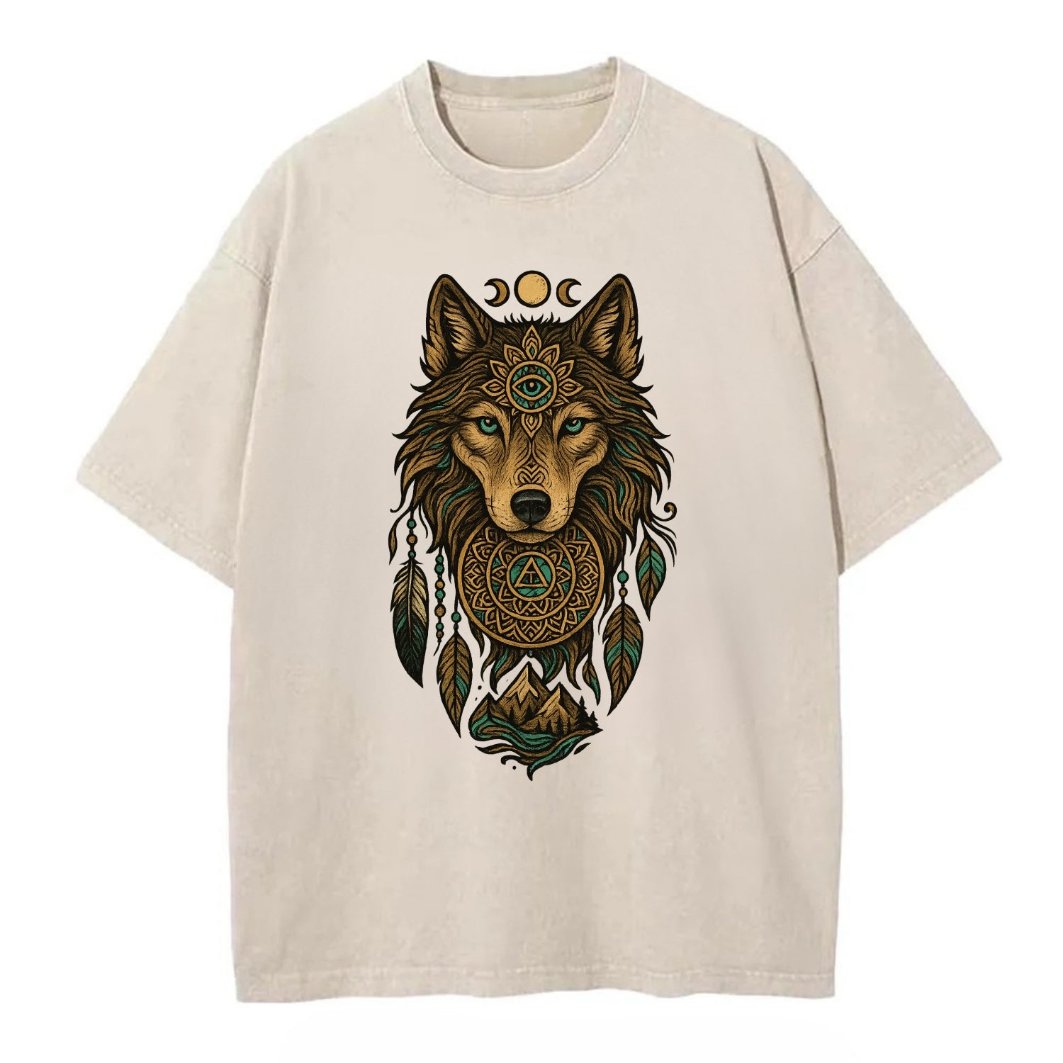 Tattoo Wolf Flash  - Vintage T-shirt - Off White