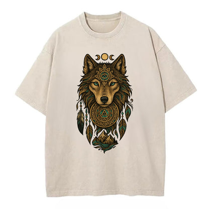 Tattoo Wolf Flash  - Vintage T-shirt - Off White