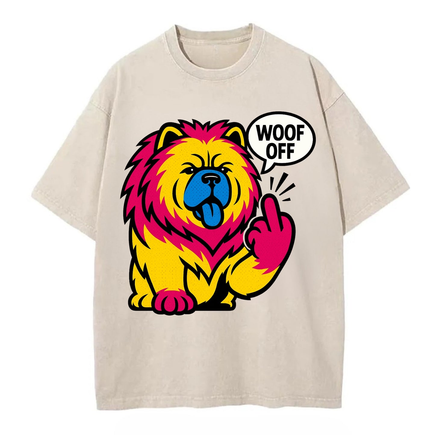 Chow Chow with lion mane and blue-black tongue, fluffy dignified paw up with sass - Vintage T-shirt - Off White
