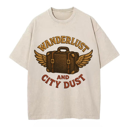 Wanderlust And City Dust  - Vintage T-shirt - Off White