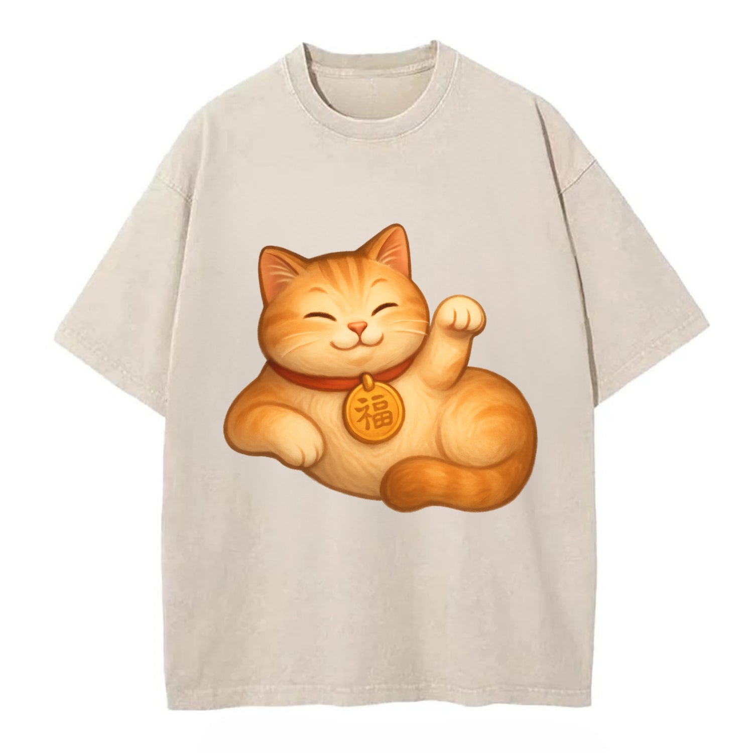 Maneki Neko Pose - Vintage T-shirt - Off White