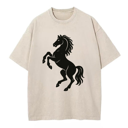 Stallion rearing on hind legs - Vintage T-shirt - Off White