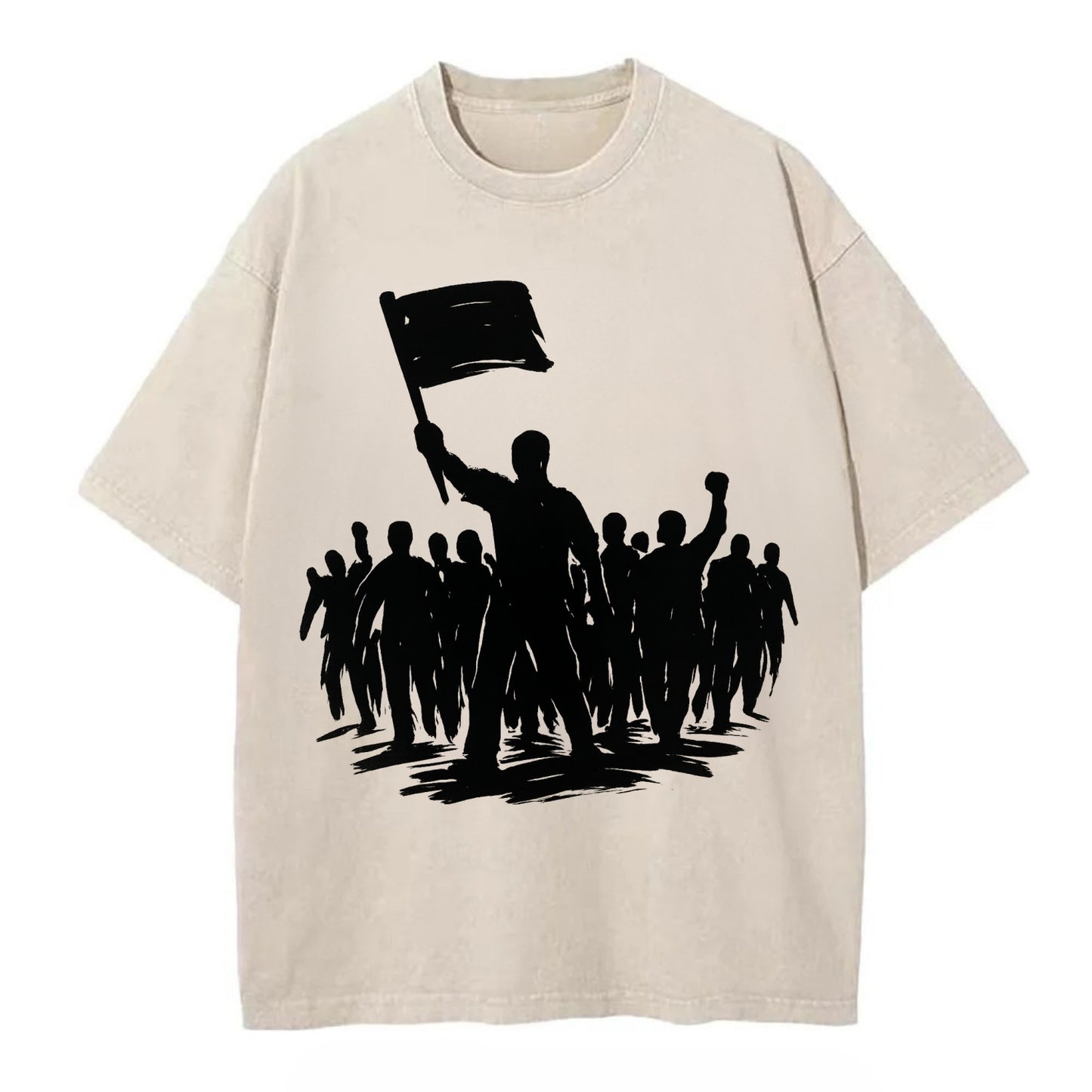 Crowd of protesters marching - solidarity movement ink painting - Vintage T-shirt - Off White