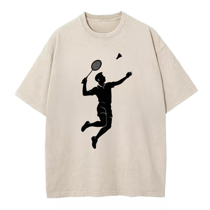 Badminton player jumping for a smash - Vintage T-shirt - Off White