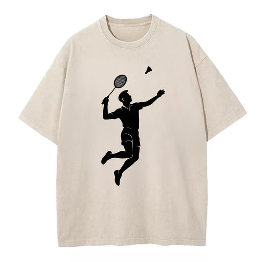 Badminton player jumping for a smash - Vintage T-shirt - Off White