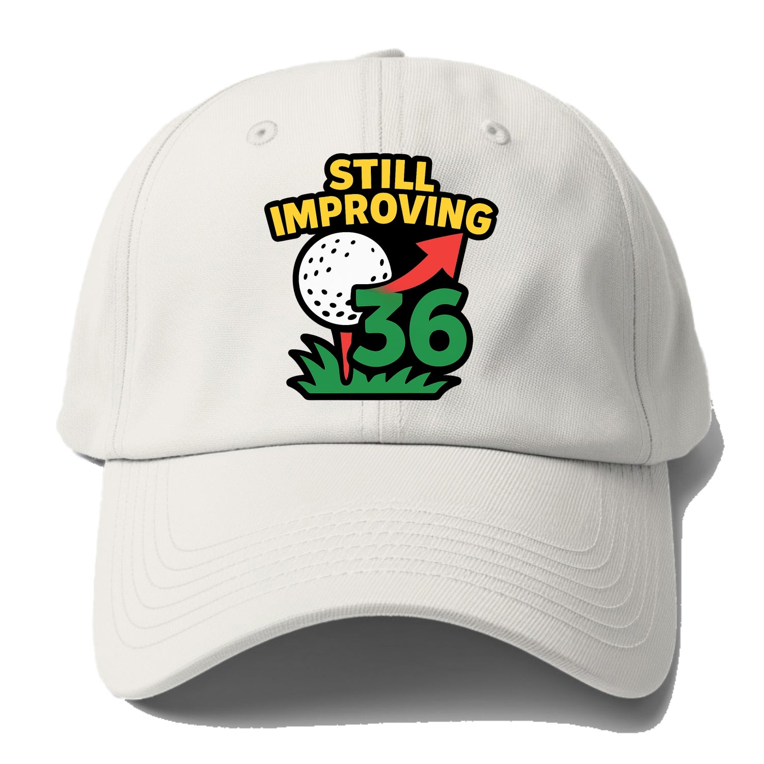 Handicap number getting higher with arrow - "Still Improving" - - Baseball Cap For Big Heads - Off White