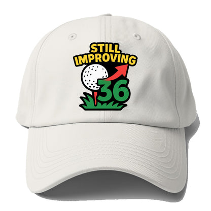 Handicap number getting higher with arrow - "Still Improving" - - Baseball Cap For Big Heads - Off White