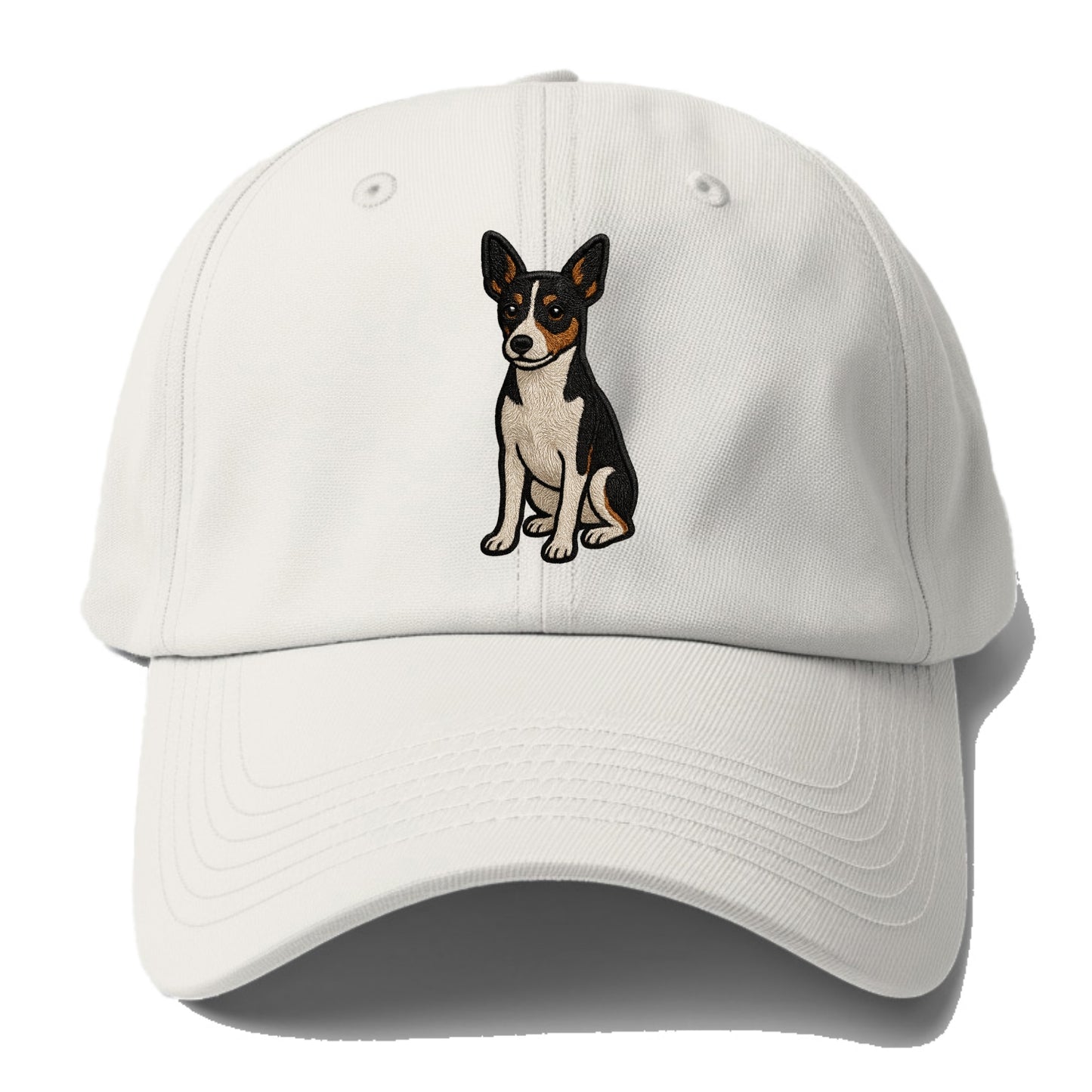 Rat Terrier - Tri-color embroidered pose Baseball Cap For Big Heads - Off White