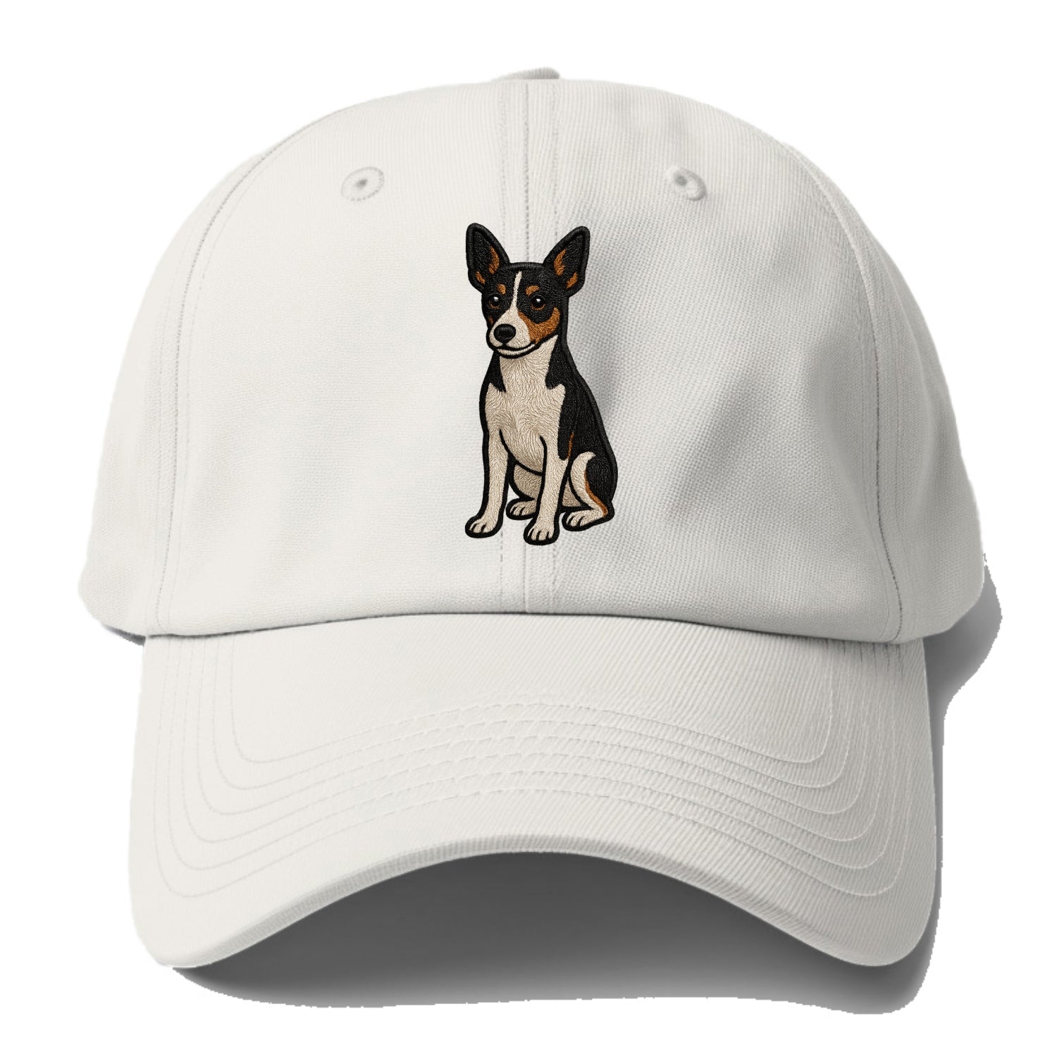 Rat Terrier - Tri-color embroidered pose Baseball Cap For Big Heads - Off White