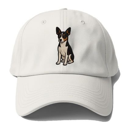 Rat Terrier - Tri-color embroidered pose Baseball Cap For Big Heads - Off White