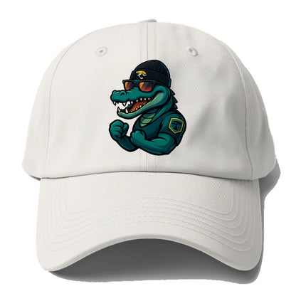 Jacksonville Alligator wearing Jaguars beanie with swamp patch and wayfarer - Baseball Cap - Off White