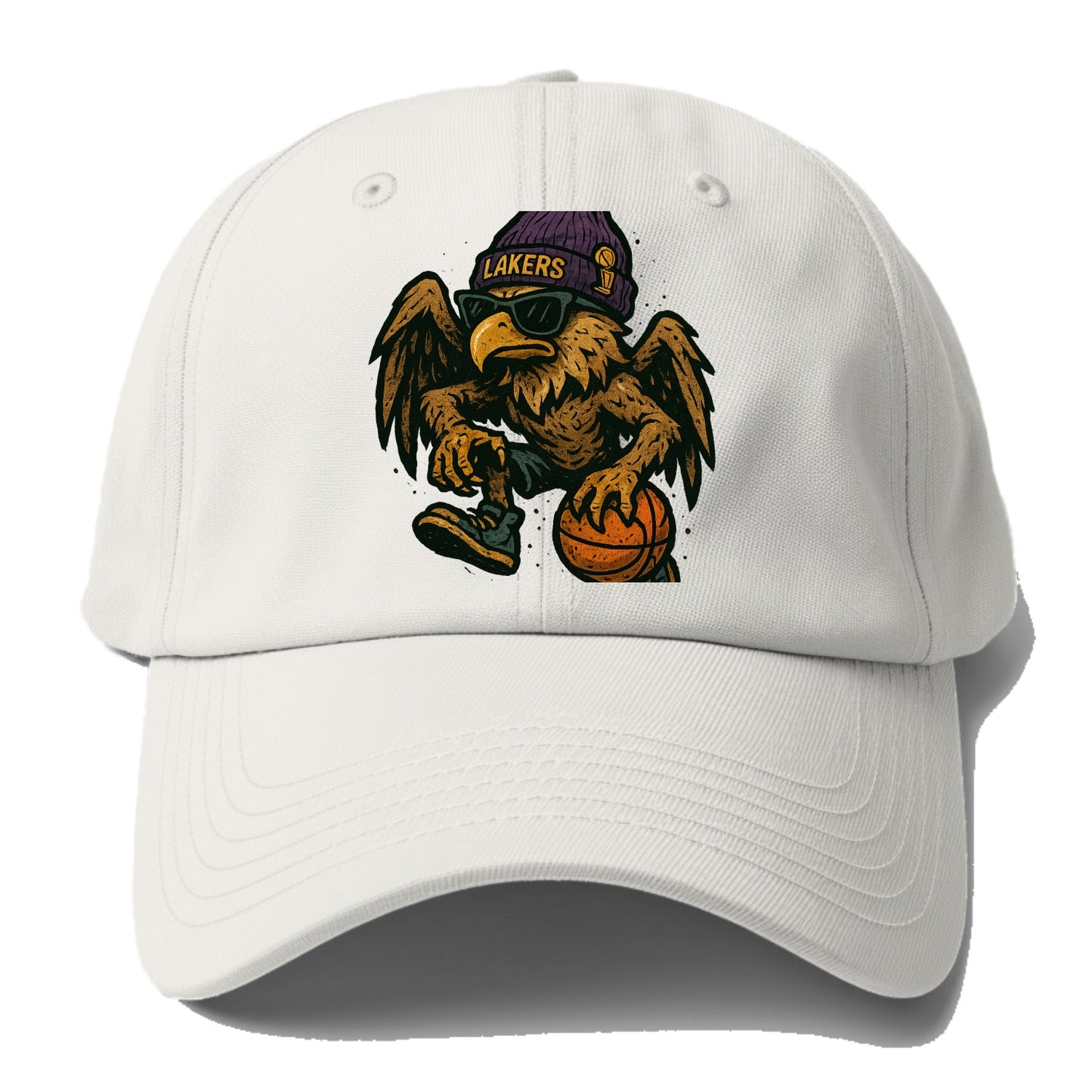 Los Angeles Golden Eagle wearing Lakers beanie with trophy patch and wayfarer - Baseball Cap - Off White