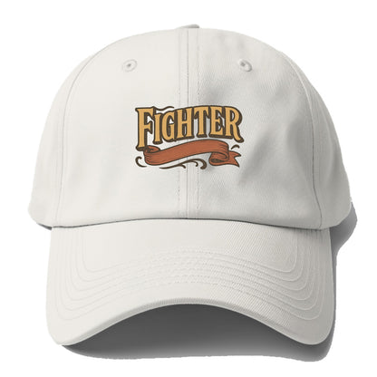 Bold typography design - "FIGHTER" - never giving up, battling on - Baseball Cap For Big Heads - Off White
