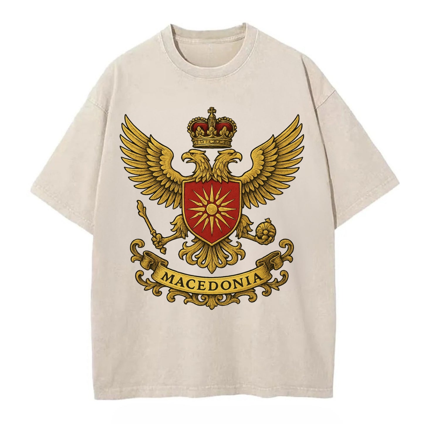 Macedonia Heritage Badge  - Vintage T-shirt - Off White