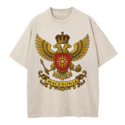 Macedonia Heritage Badge  - Vintage T-shirt - Off White