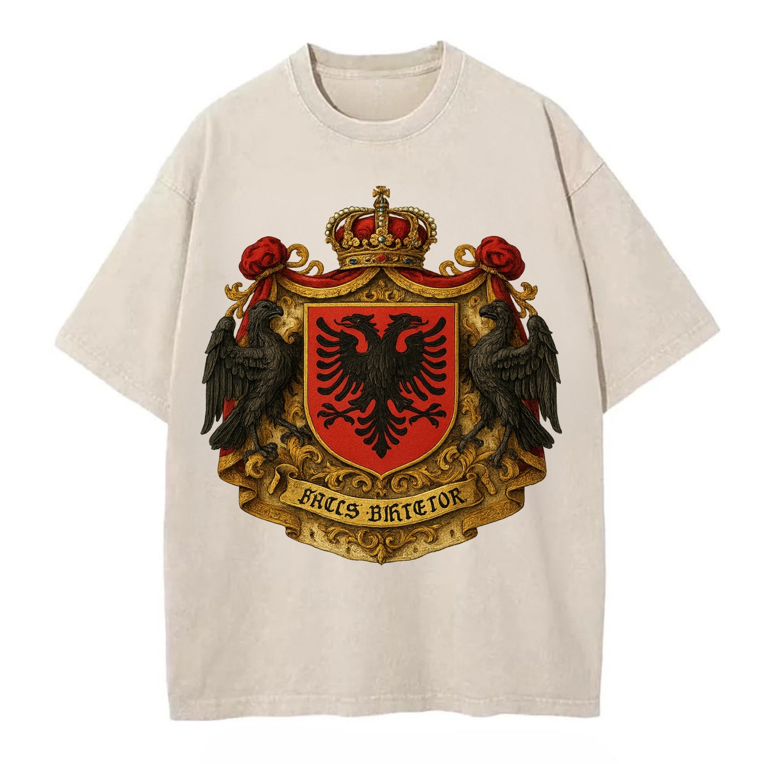 Albania Double Eagle Emblem  - Vintage T-shirt - Off White