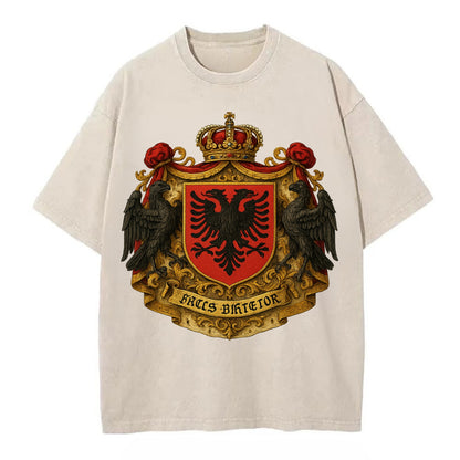 Albania Double Eagle Emblem  - Vintage T-shirt - Off White