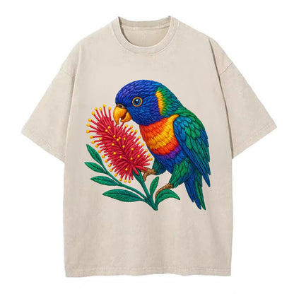 Rainbow Lorikeet Bottlebrush - Vintage T-shirt - Off White