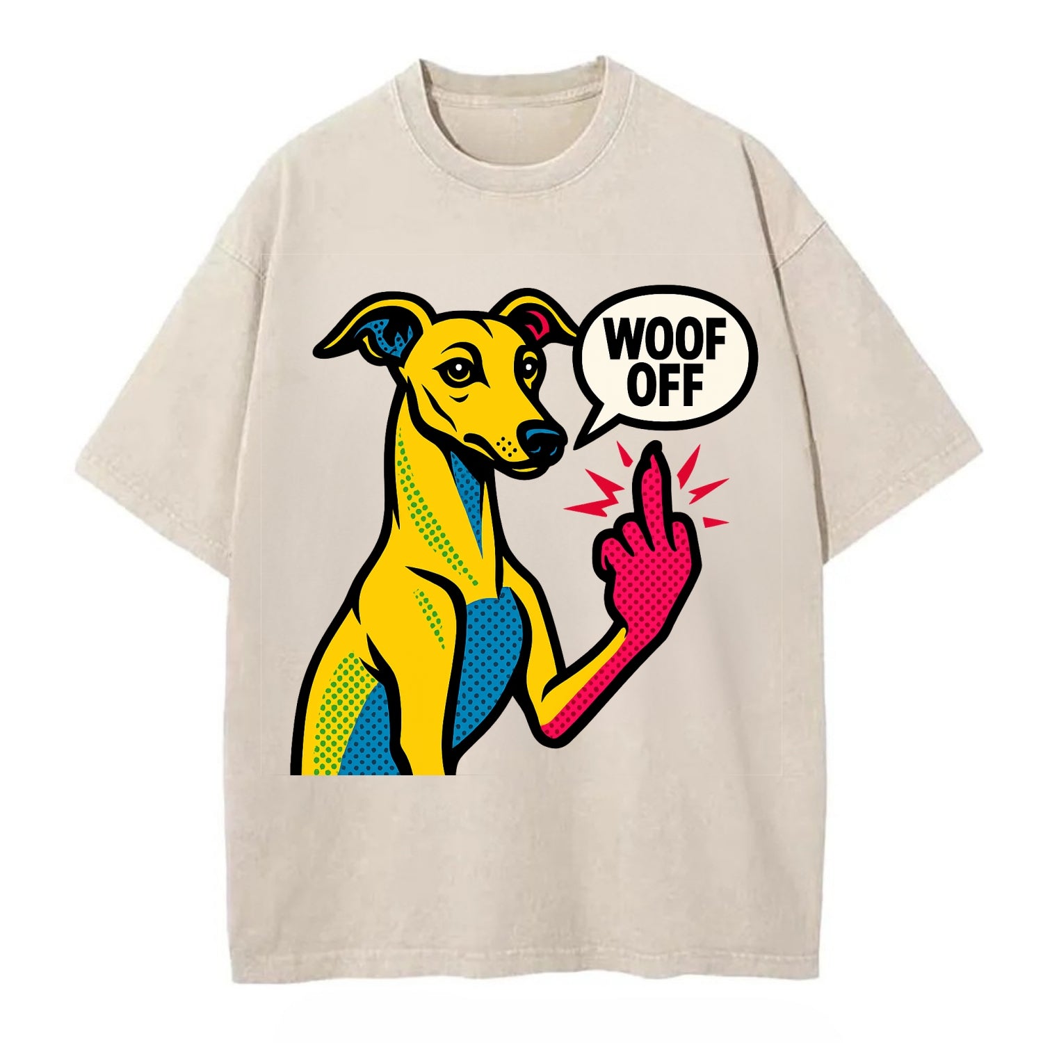 Whippet sleek athletic greyhound-like, elegant long paw giving sass - Vintage T-shirt - Off White